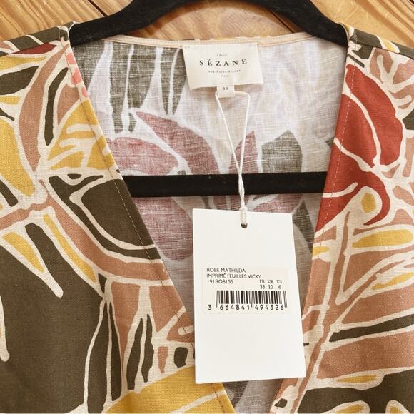 Sezane Mathilda Wrap Midi Dress Tropical Floral - Picture 6 of 9